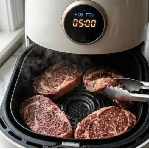 Step 3: Air Fry the Steaks Step 3: Air Fry the Steaks